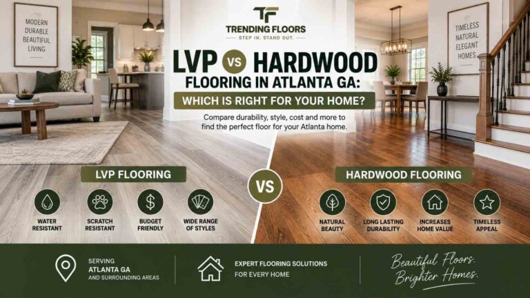 LVP vs hardwood flooring comparison in a modern Atlanta home by Trending Floors.