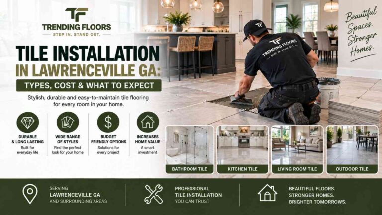 Professional tile installation in Lawrenceville GA with premium ceramic and porcelain tile flooring by Trending Floors.